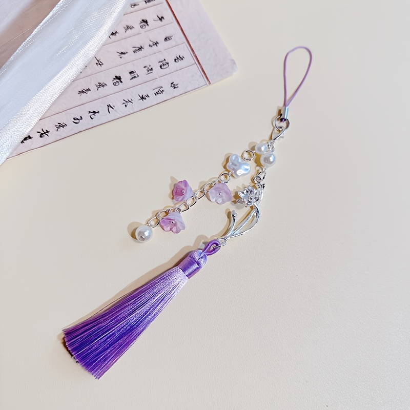 E-shop Neuer Modischer Süßer und Frischer Antiker Stil Lilienquaste Anhänger für Handgepäck - Blumen Hänge-Schmuck