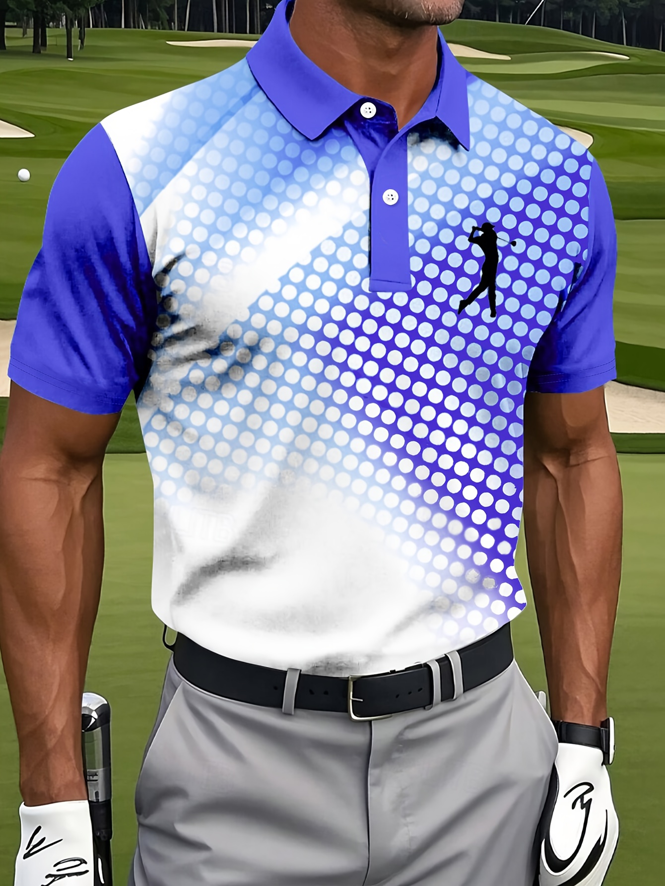 mens golf   shirt fashionable blue and white gradient pattern suitable for outdoor activities