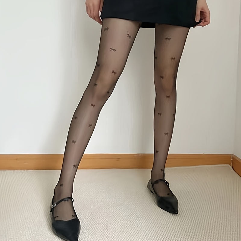1 Pair/sexy Bow Jacquard Sweet Spicy Show Legs Cute Hot Charm Leg All-match Sheer Thin Tights