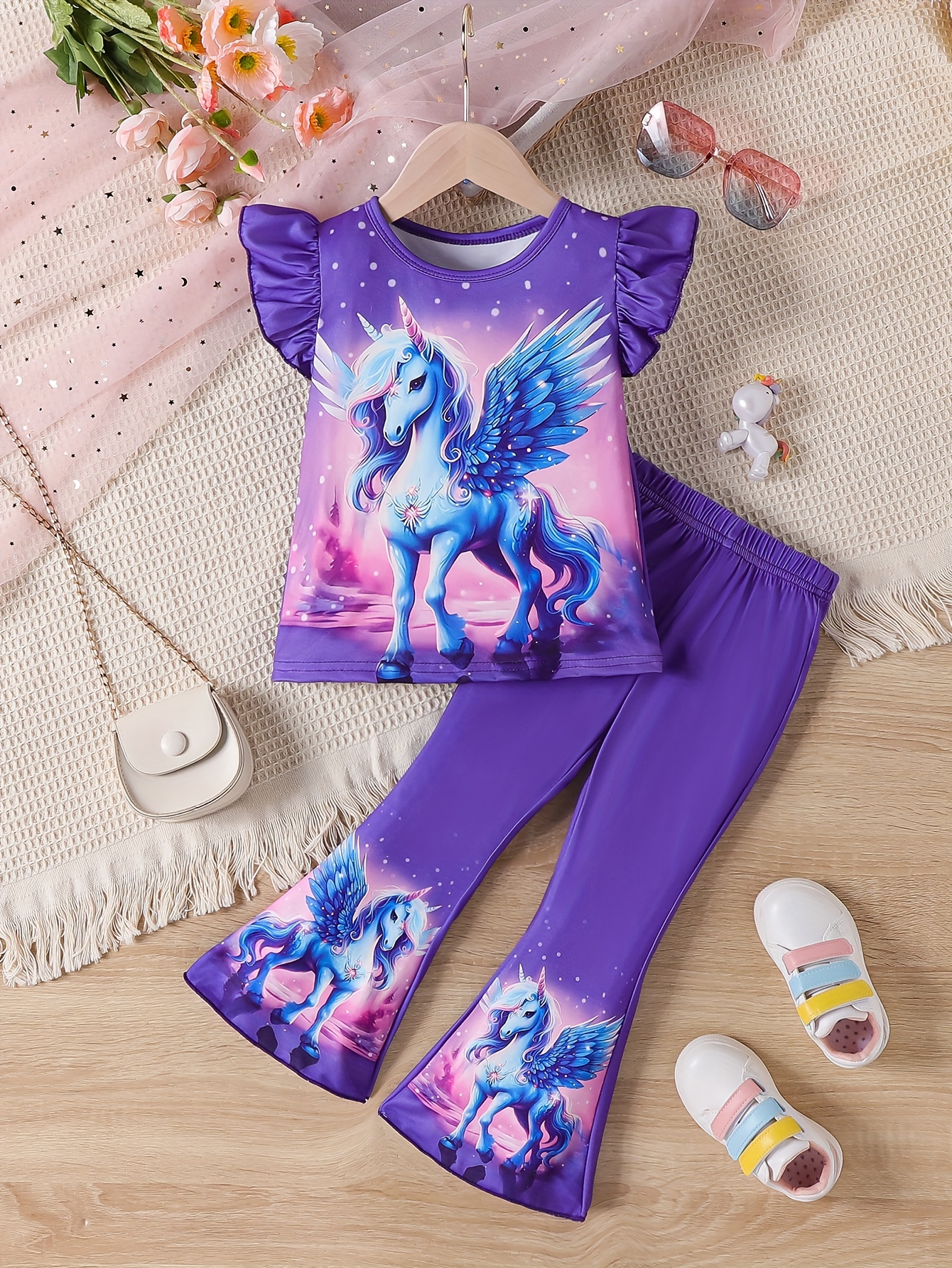 Girl's Tie dye Outfit Unicorn Pattern Hoodie Leggings Set - Temu