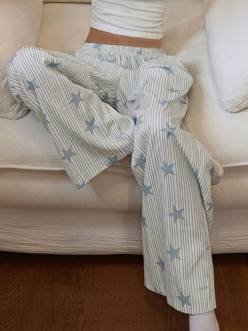 spring autumn star striped printed pants womens casual wearable home trousers