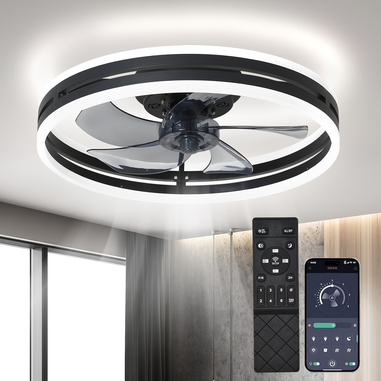 Image of Silent Ceiling Fan With Light, Dimmable Ceiling Light With Remote Control And App, 6 , Lamp With Fan Timer, Ceiling Fans For Bedroom, Living Room, Light, 40cm/50cm