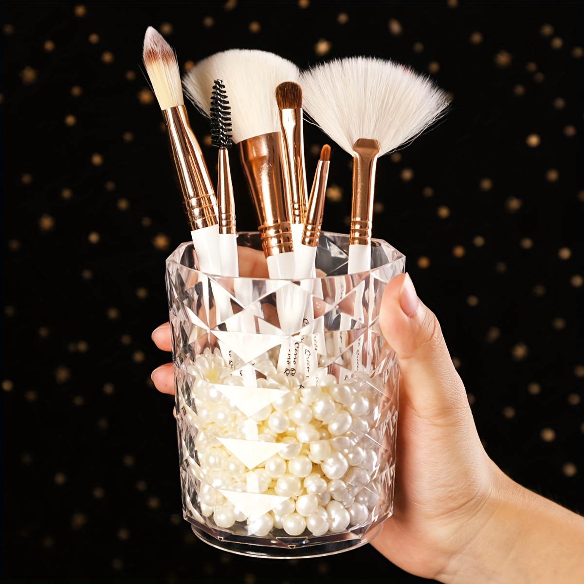

1/2pcs Diamond Pattern Makeup Brush Holder, Cute Glitter Makeup Mirror, Makeup Brush Comb Pen Storage Cup - Gift Set Mother's Day Gift