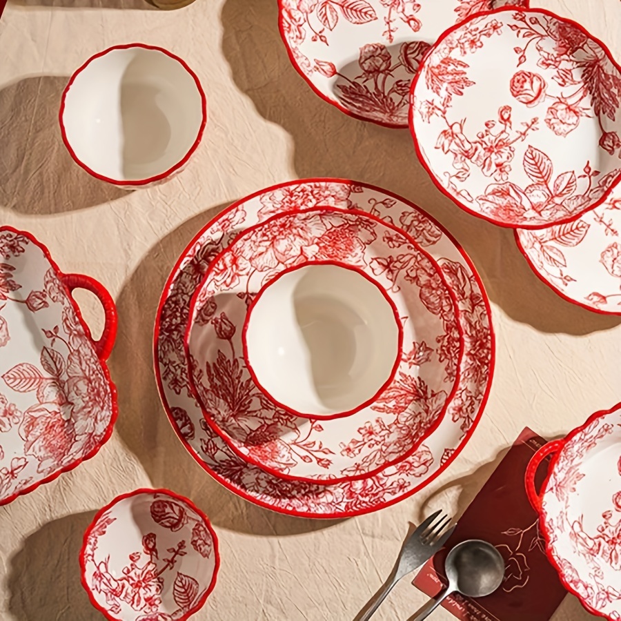 Porcelain Dinnerware Red Toile Dinnerware Sets Red Rose Floral