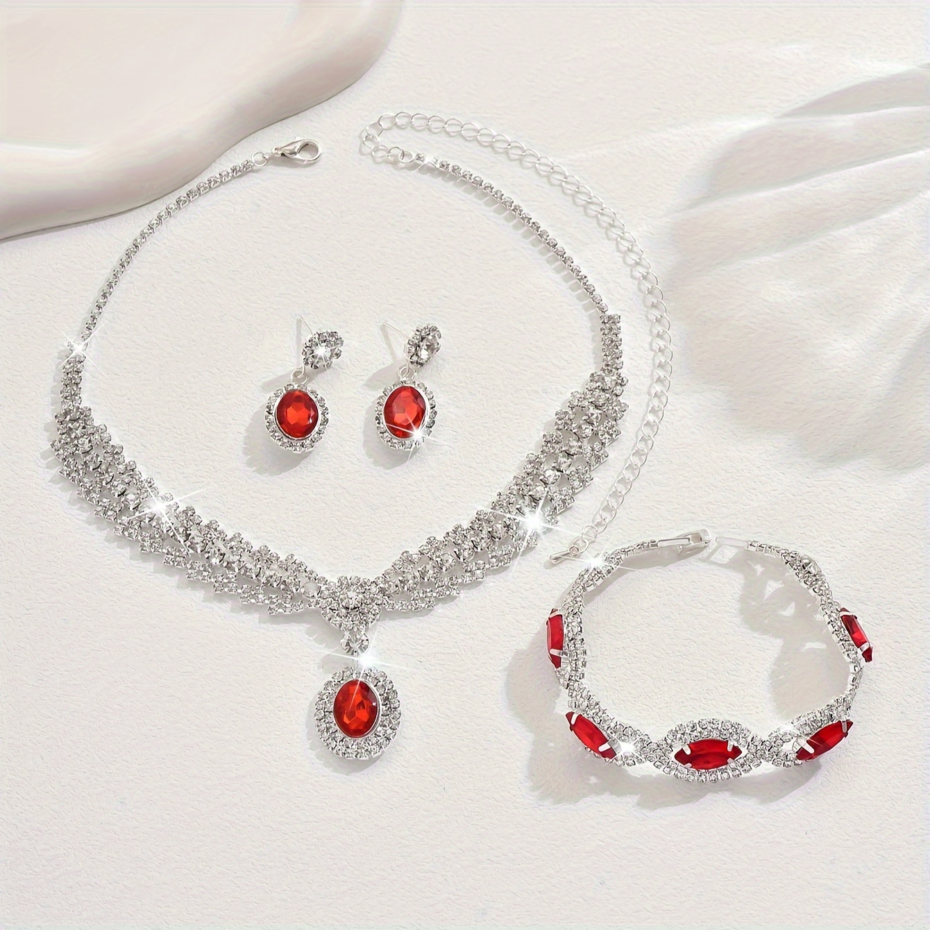 elegant bridal jewelry set with necklace and earrings silvery plated copper   inlay   weddings and parties details 11