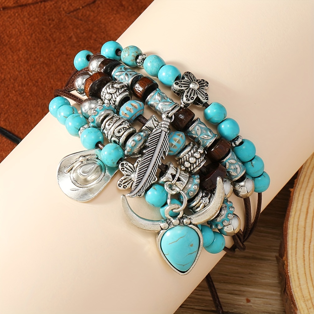 Boho Multilayer Beaded Bracelet Set with Turquoise Stones