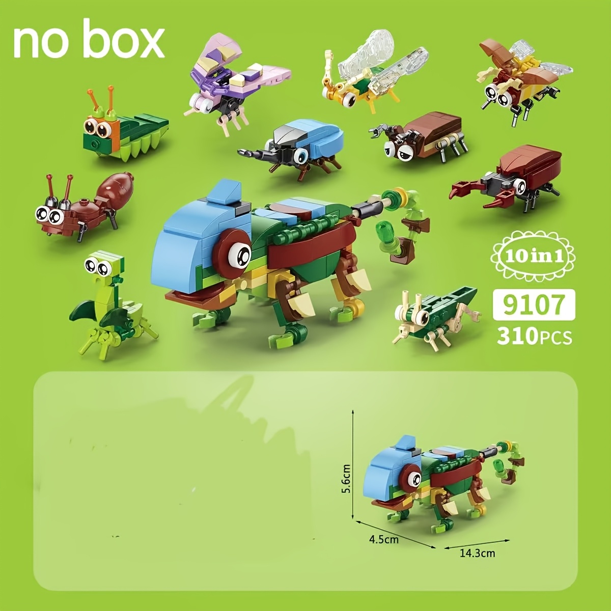 TEMU Set di blocchi di insetti 10-in-1 confezionato, giocattolo di assemblaggio di piccole pezzi, , coccinelle, e altre , di puzzle educativo, regalo