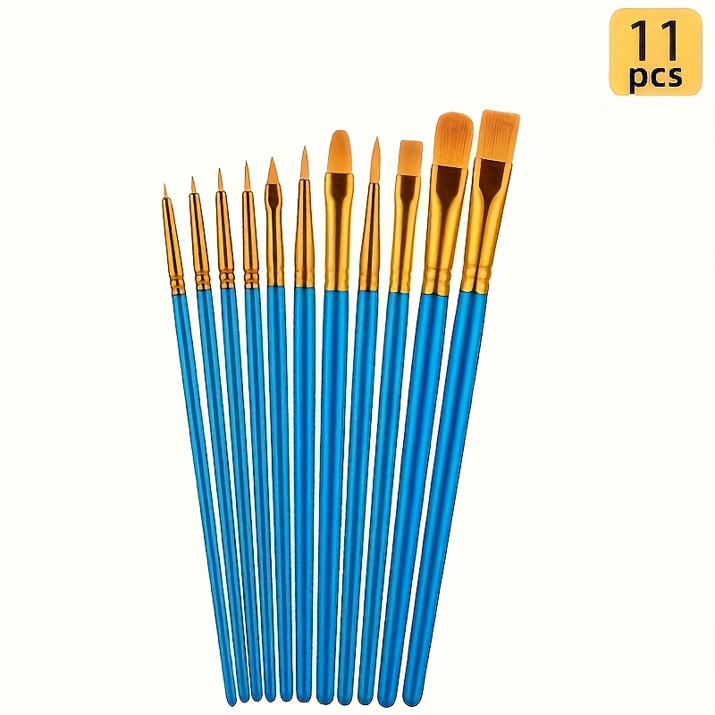 TEMU 11pcs Brush Set, Synthetic Hair Brush, With Plastic Handle, Medium Tip, Lightweight, Suitable For Acrylic, Oil Painting, Watercolor And Rock