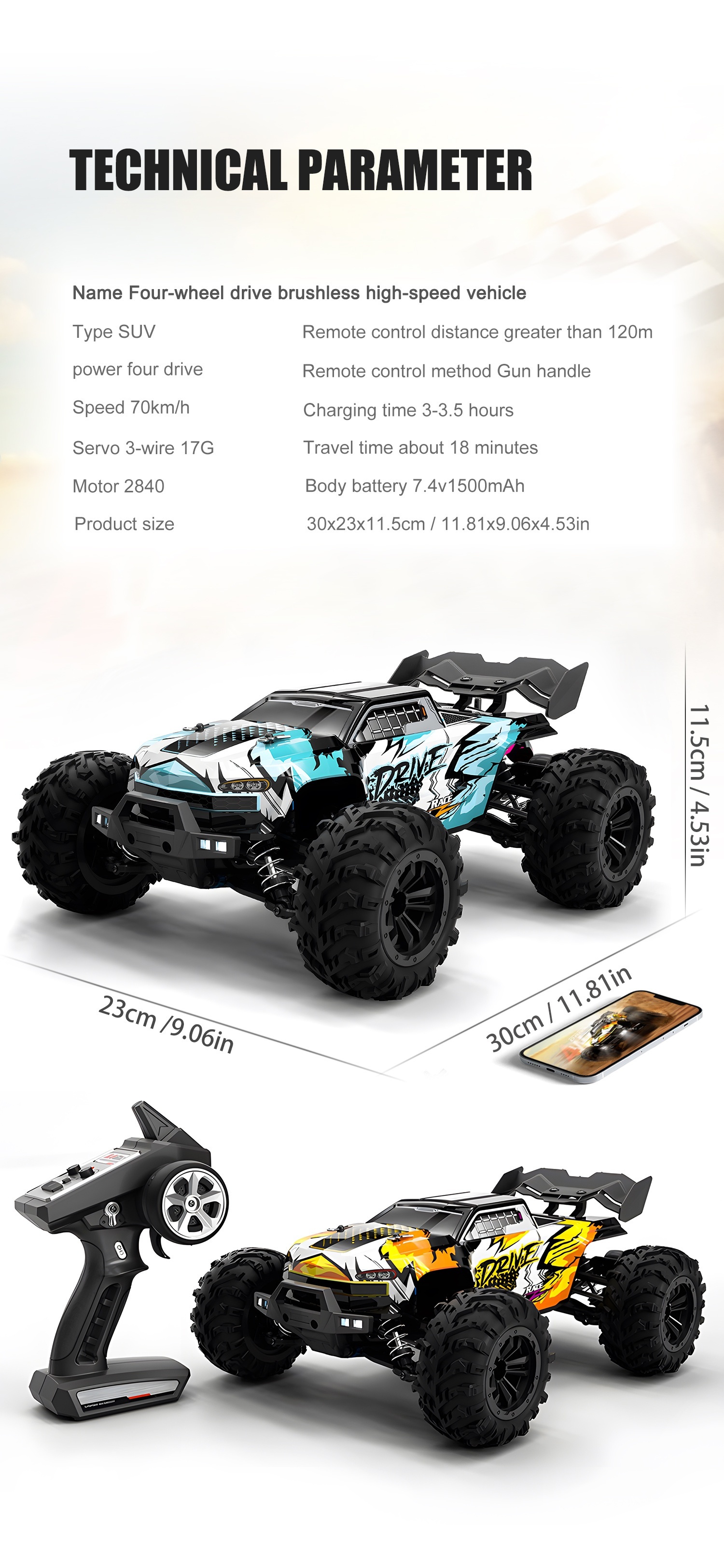 1:16 Scale 70Km/h Super High Speed RC 4WD Off-road Vehicle RC Climbing Car Brushless Motor Youth Over 14 Years Old Children And Adult Racing Toys, Most Ideal Gift