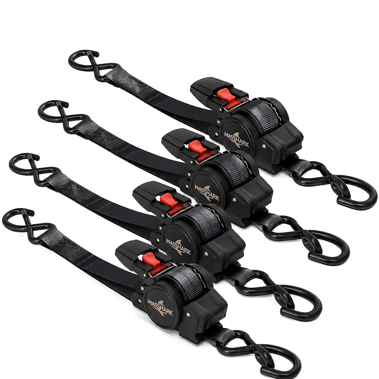 item picture 4pcs retractable ratchet straps 2pcs 1 5  12ft feet heavy duty auto self retracting tie down straps cargo straps for truck cargo trailer motorcycle moving appliances
