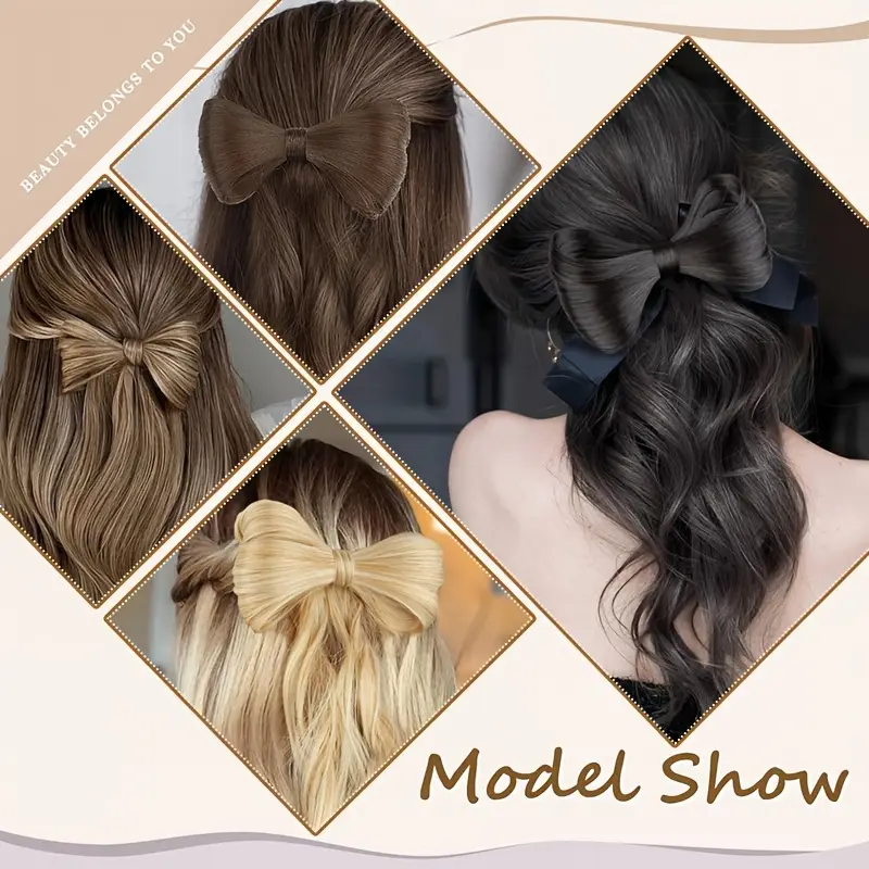 elegant bowknot hairpiece with 14 natural curly synthetic ponytail dark brown blonde highlights decorative clip barrette for women and girls versatile and stylish hair accessory hair accessories details 1