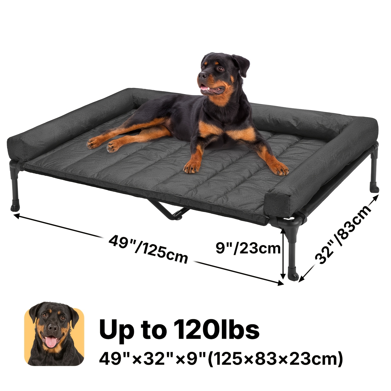 TEMU Veehoo Cooling Elevated Dog Bed + Removable Pillow-top Mat, Bolster Dog Cot Bed, Raised Dog Bed With Breathable Mesh, Feet, Dog Sofa Bed For