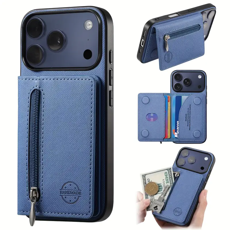 WJXEXRS Cover per iPhone 17 Pro, Custodia in Pelle Premium, Supporto Slot per Schede, Portafoglio Kickstand Flip Wallet Magnetica Custodie Porta Carte, Adatto per iPhone 17 Pro - Blu WJXEXRS Cover per iPhone 17 Pro, Custodia in Pelle Premium, Supporto Slot per Schede, Portafoglio Kickstand Flip Wallet Magnetica Custodie Porta Carte, Adatto per iPhone 17 Pro - Blu