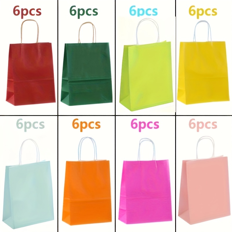 Image of A Set Of 48 Colorful Paper Gift Bags With Mixed Color Ribbon Handles - Suitable For Christmas, Halloween, Birthdays, Showers, Crafts, Weddings, And Party Supplies - Featuring 8 Vibrant Colors.