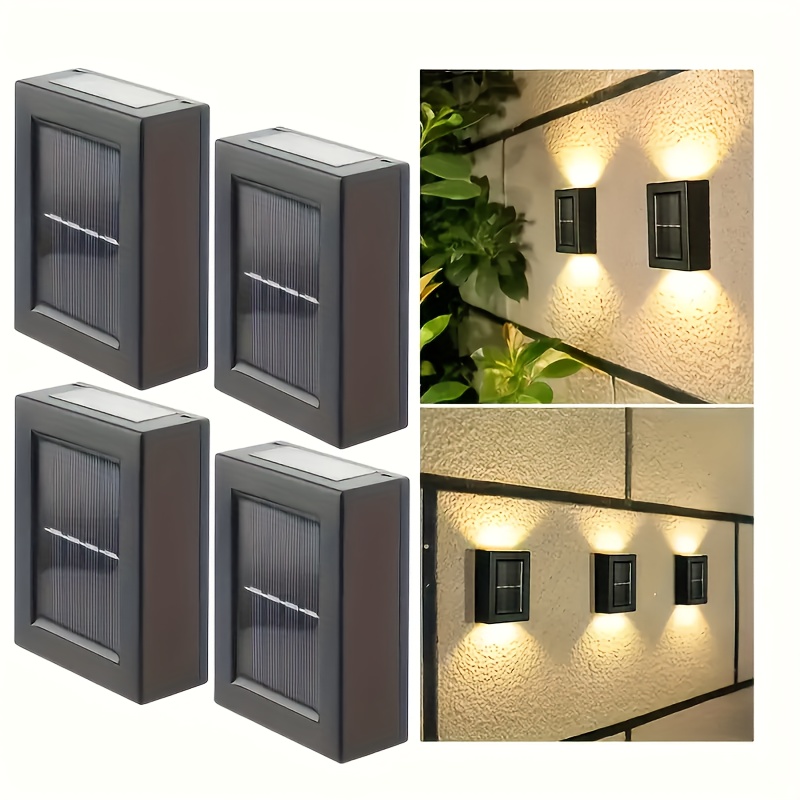 TEMU 1/4pcs Led Solar Wall Lights, Up And Down Lighting Solar Outdoor Light, Ip65 Waterproof, Solar Fence Light For Yard Garden Garage Pools Deck.
