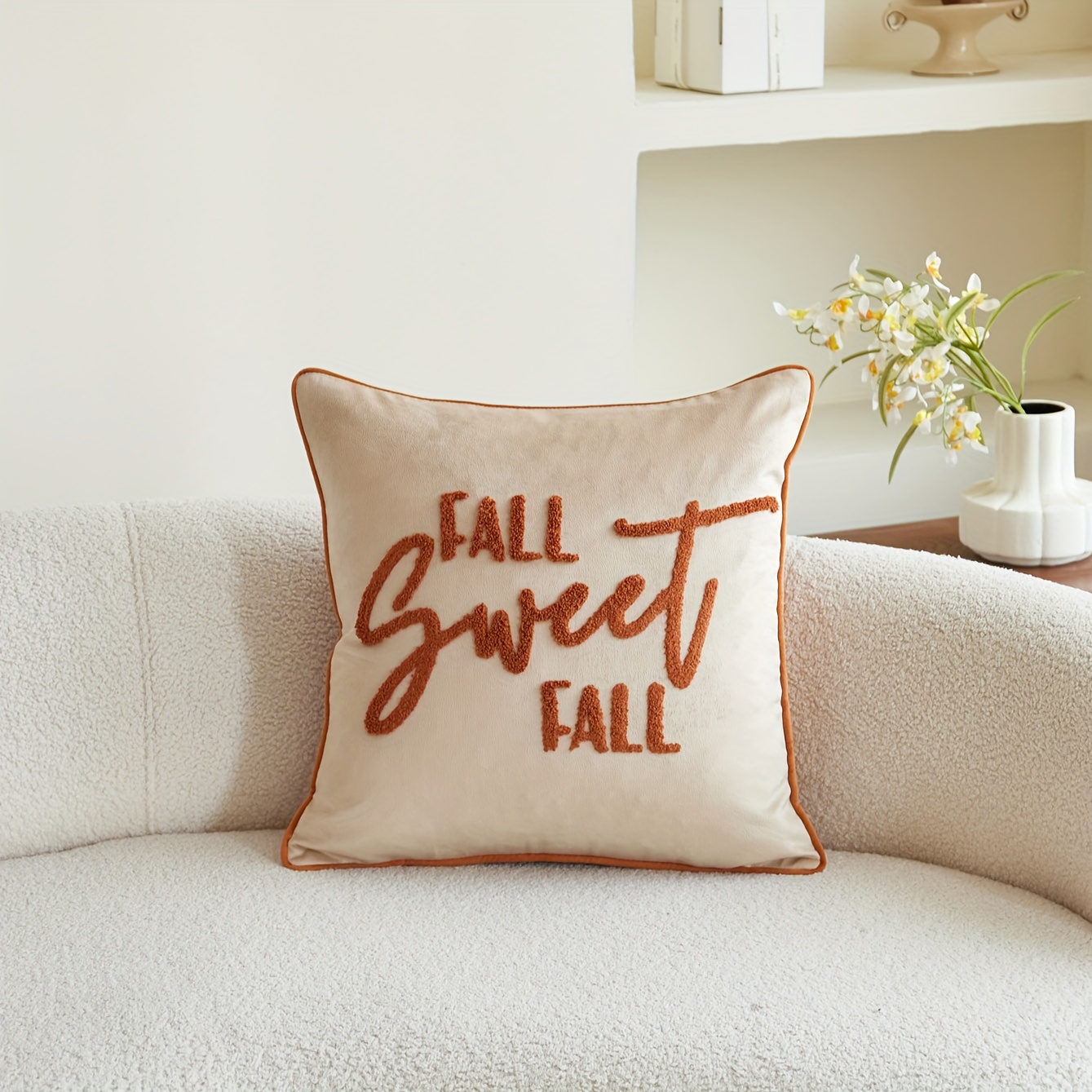 Seasonal Commuter Autumn/winter Sweet Fall And Winter 3d Embroidered Terry Cloth Pillowcase, 1pc, Home Decor