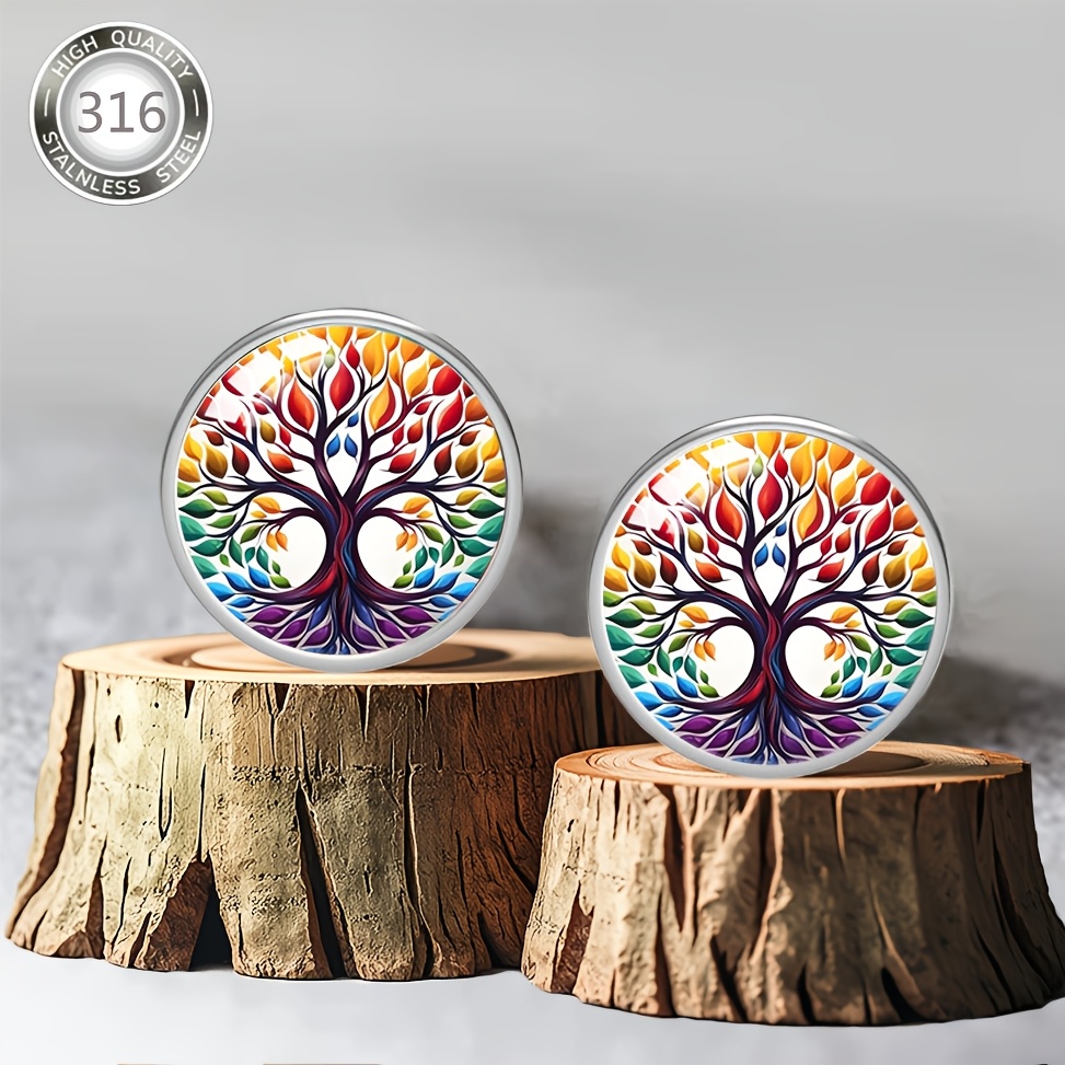 3pc Peacock Feather, Tree of Life, Mermaid Scale Stud Earrings Set
