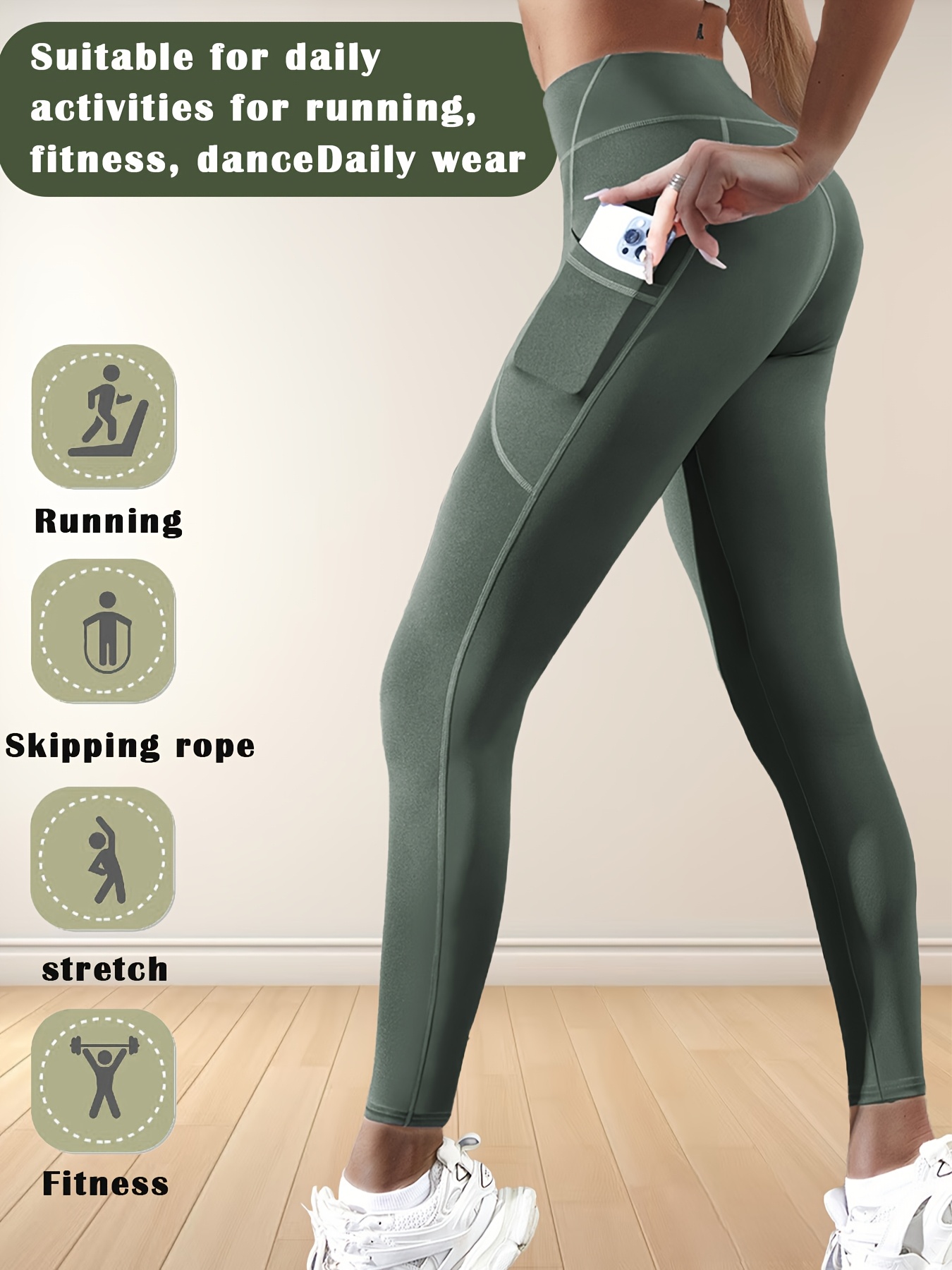 womens high waist   lifting fitness running leggings outdoor sports tight pants with four needle six thread stitching and side pockets yoga leggings