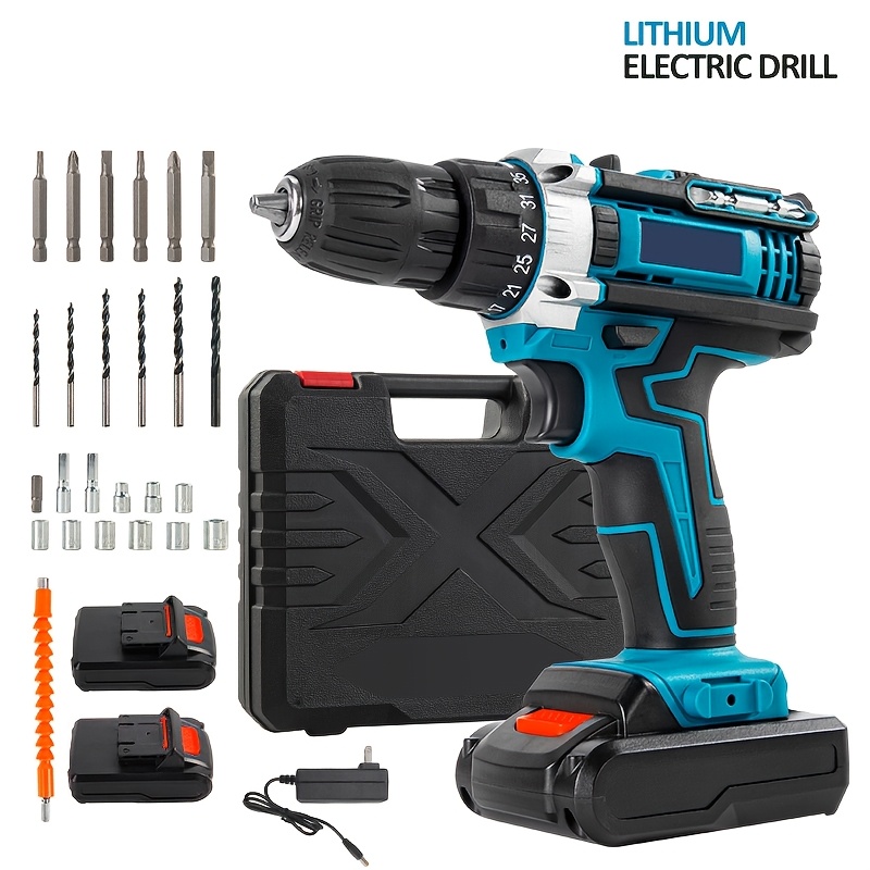 TEMU Rechargeable Electric Drill, With Drill, Led Lighting, Portable Power Tools, Screwdriver, Metal, Wood, Tile Drill, Cordless Lithium-ion Drill