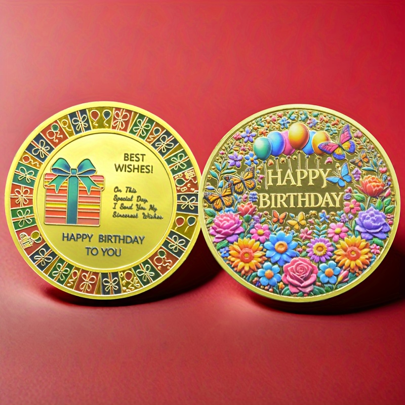 

1pc Vibrant Floral Commemorative Coin - Unique Gift, Electroplated Alloy, - Art, Collection & Souvenir, Colors