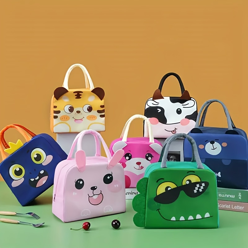 

1pc Cartoon Insulated Lunch Bag, Portable Handbag, Cute Animal Design, Ideal For School, Work, Travel, Keep Food Warm
