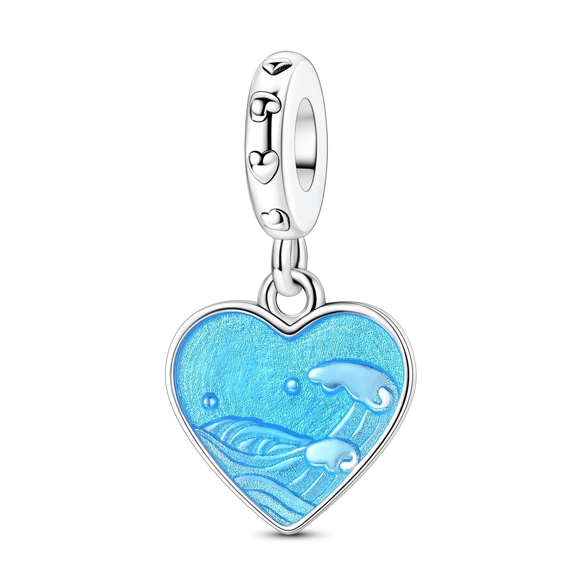 TEMU 1pc Silvery Color Charms Beads For Women Wave Heart Charms Box Packaging Fits Original Bracelet & Necklace Diy Making