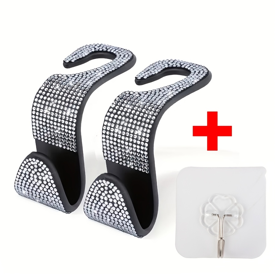 TEMU 3pcs Rhinestone Car Seat Hooks Suitable For Backseat Hanging, Hooks With For Hanging Bags, Purses, Groceries - Vehicle Accessories For Car,