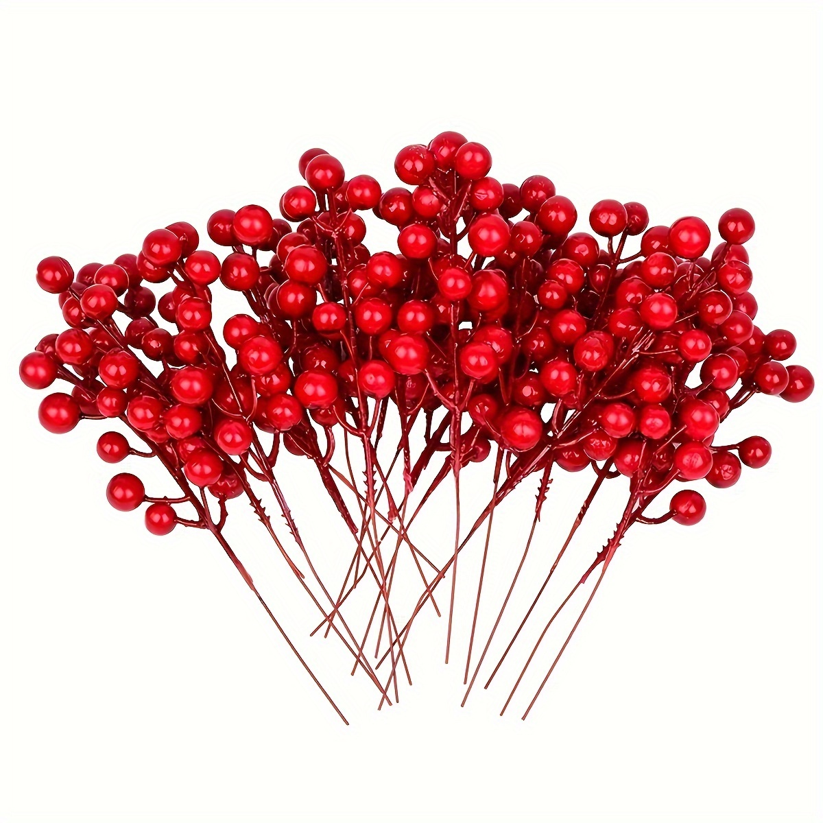 

12-pack Christmas Red Berry Stems, Artificial Picks For Diy Crafts, Wedding, Home & Tree Decoration, Non-electric Metal & Plastic Festive Ornaments