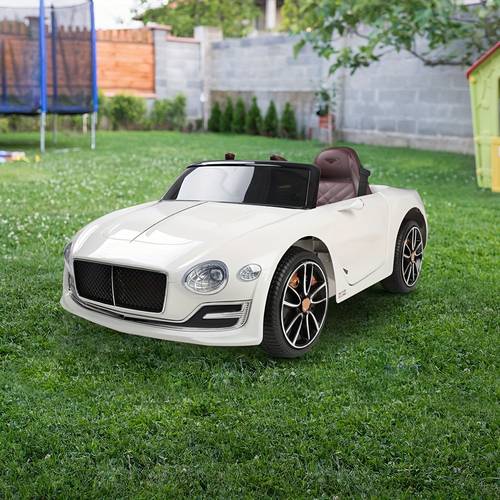 kids electric ride on car with remote control 2 4ghz wireless rechargeable battery 54cm white toy car with stop system low speed mode durable plastic body for indoor outdoor play ideal for boys girls