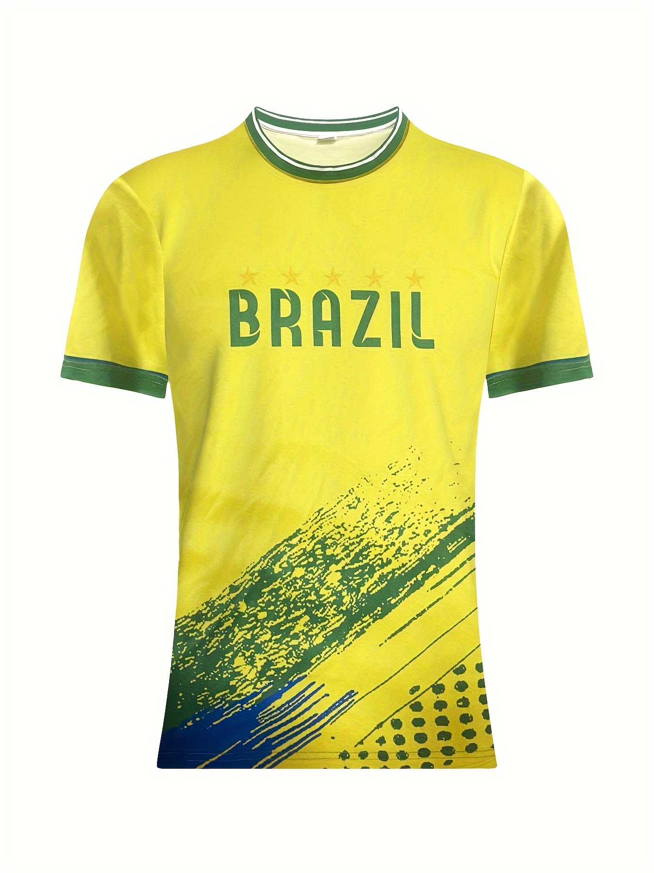 BRASILIEN Drucken Herren Freizeit Atmungsaktives Leichtes Kurzarm Rundhals  T-Shirt, Sommer Outdoor, Fußball Trainings Trikot