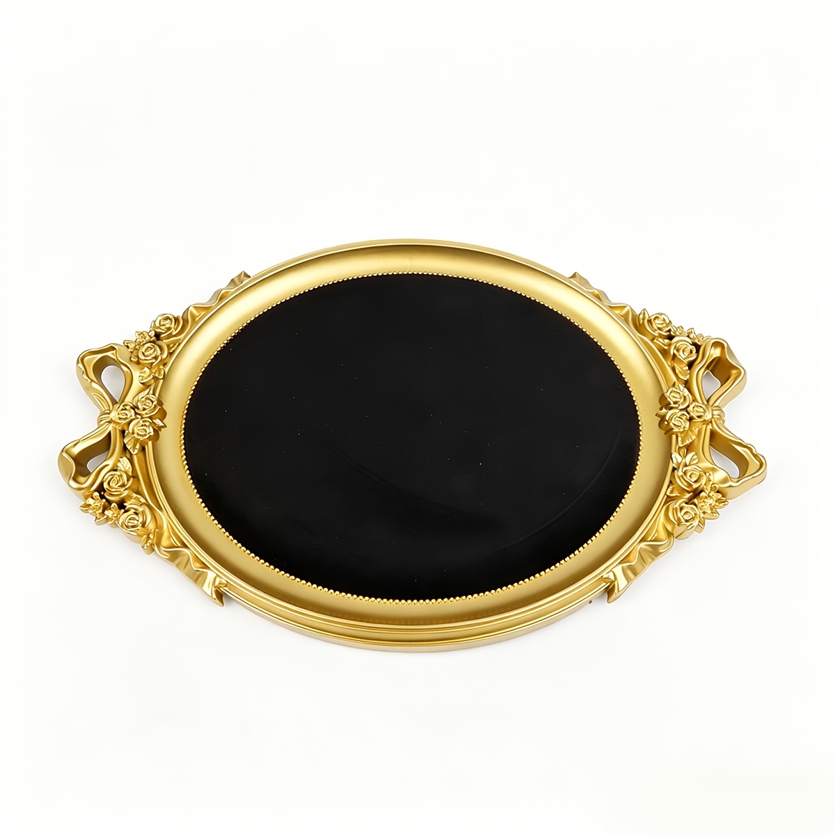 Retro Golden Frame Oval Jewellery Tray with Bow, Velvet Lining