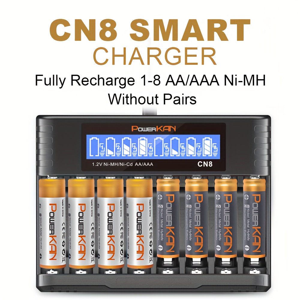 Set (Batterij + Oplader), POWERKAN 1.2V Ni-MH Oplaadbare AA en AAA Batterijen