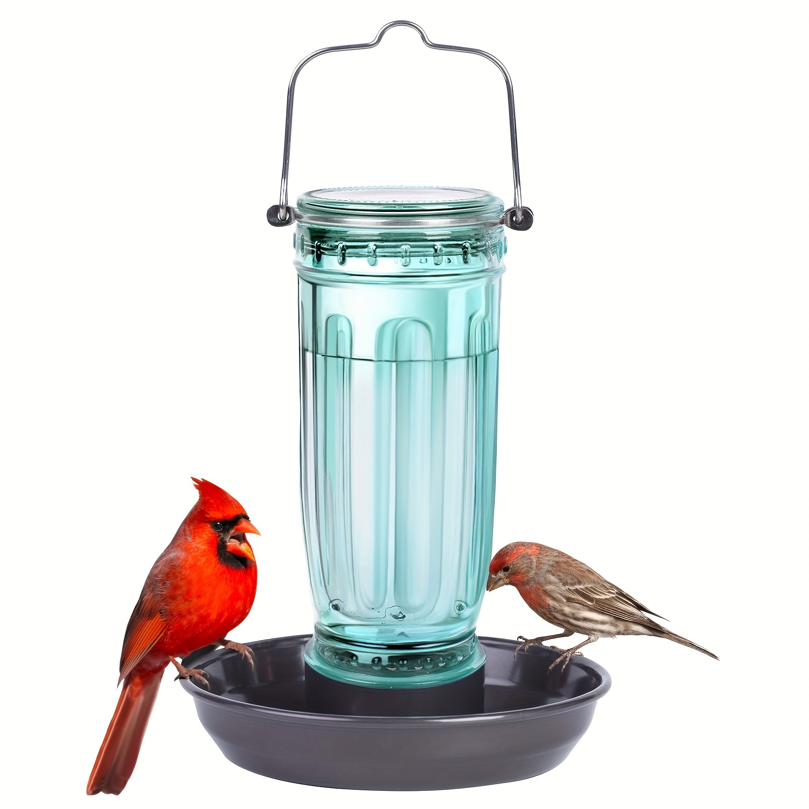 

Kingsyard Bird Water Feeder, 16 Oz Glass Bird Water Dispenser Bird Waterer With Metal Hanging For Garden Yard Outside Decoration