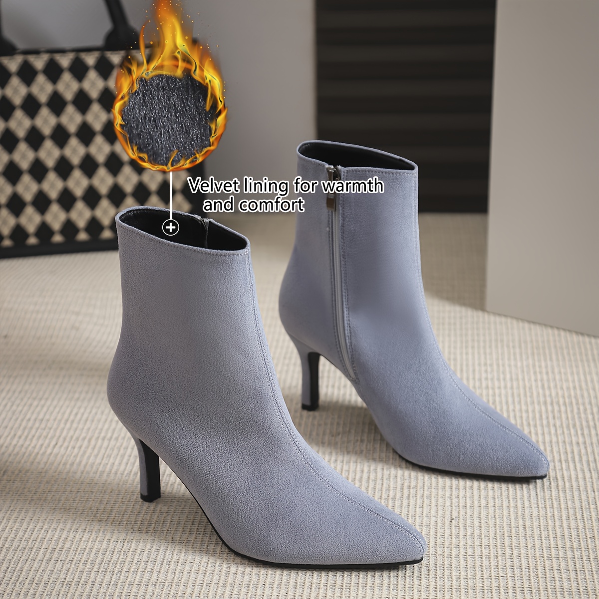 Pointed Toe Ankle Boots with Inner Fleece Warm Lining