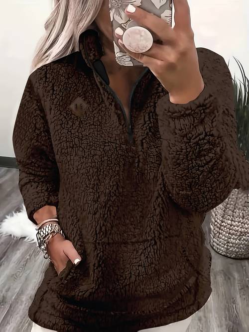 directional fashionable and elegant zipper stand collar sweatshirt top