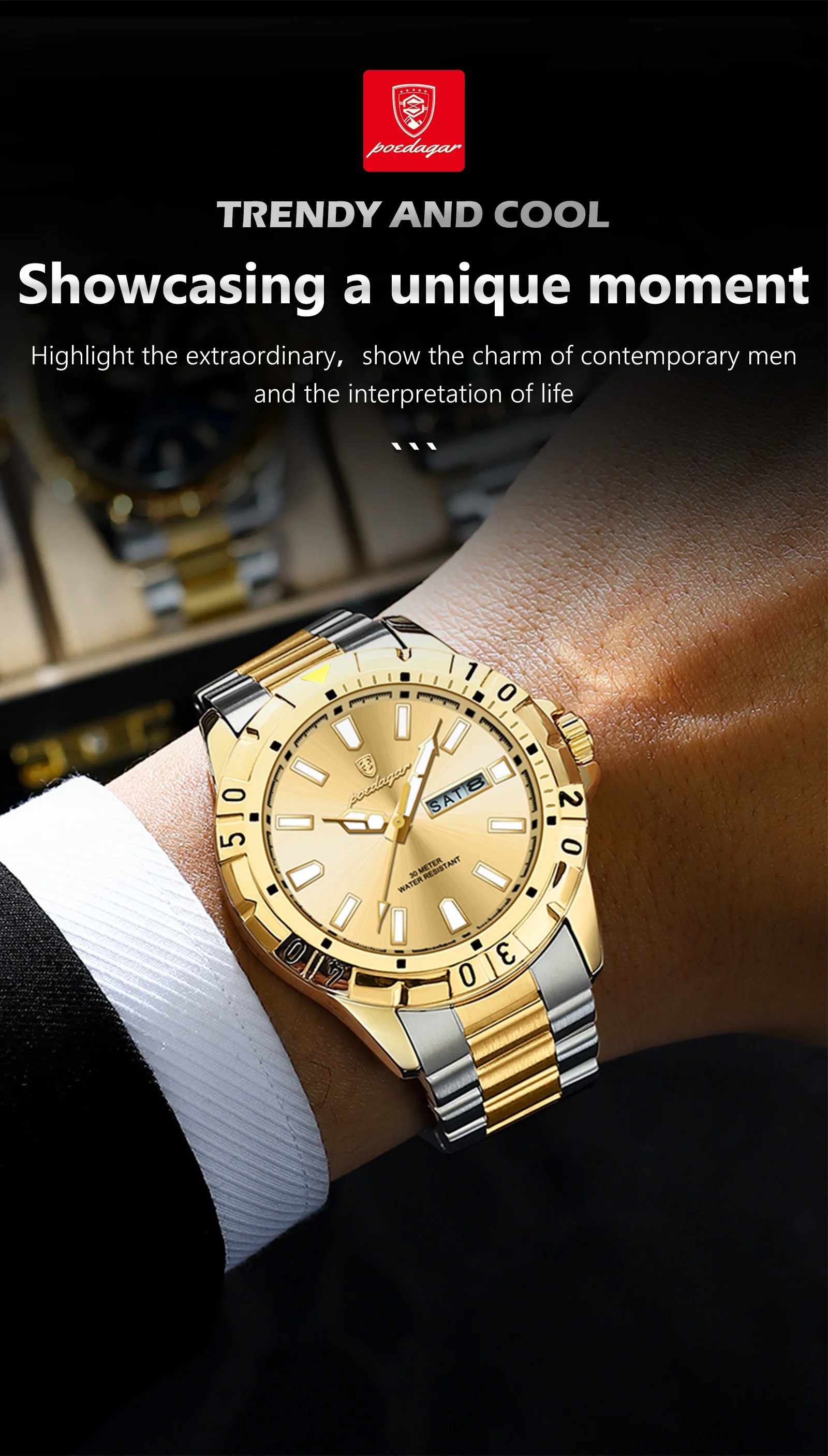  luxury quartz man watch waterproof luminous date week men watch stainless steel mens watches sport male clock for fathers day gift details 9