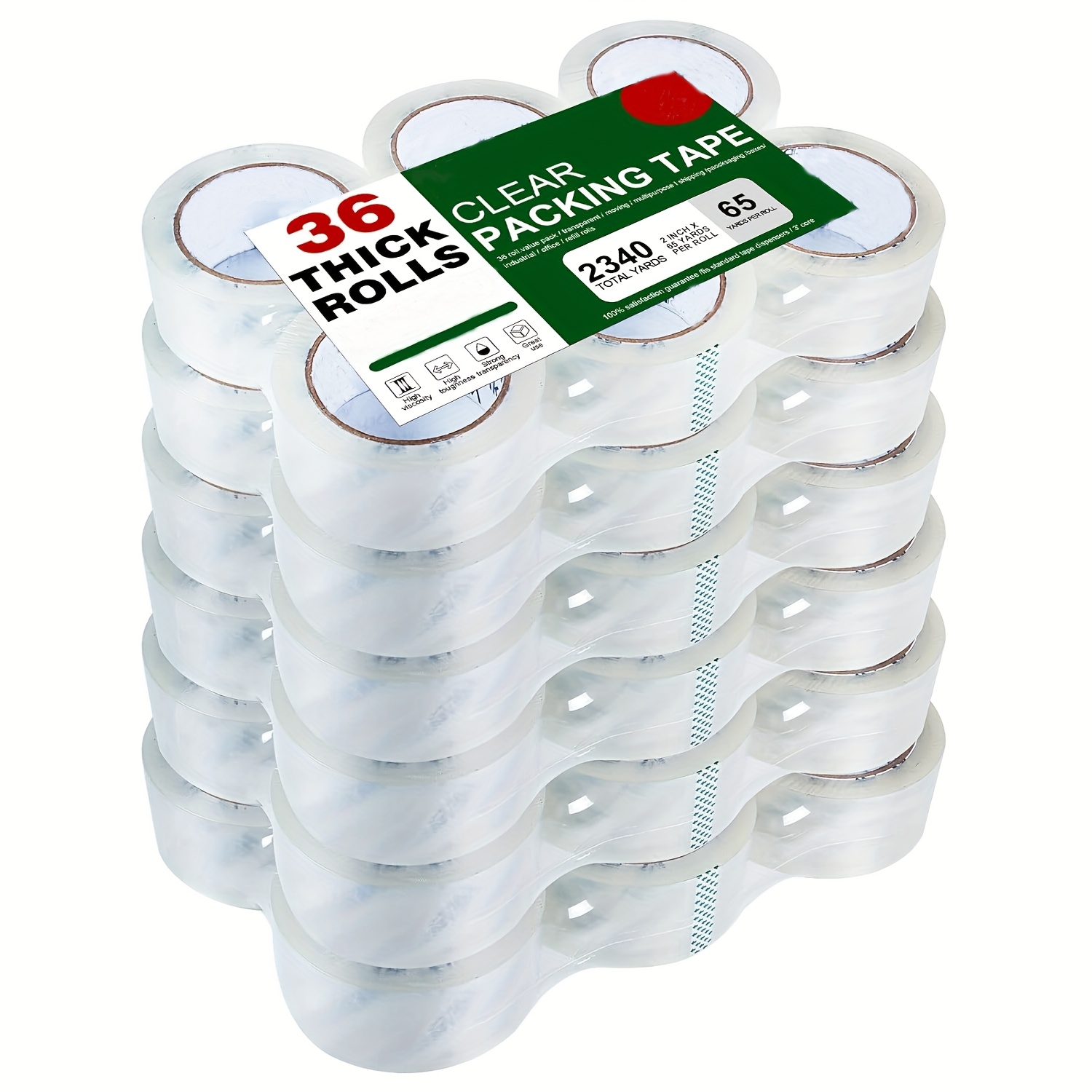 TEMU Asave , Clear Packing Tape, 36 Rolls Heavy Duty Packaging Tape For Shipping Packaging Moving Sealing, Thicker Clear Packing Tape, 65 Yards Per