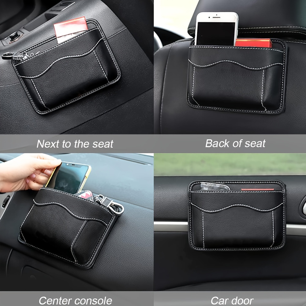 

Pu Leather Car Organizer, Vehicle Storage Bag With Adhesive, For Seat Gap Filler, And Dashboard Hanging Pouch For Phone And Accessories