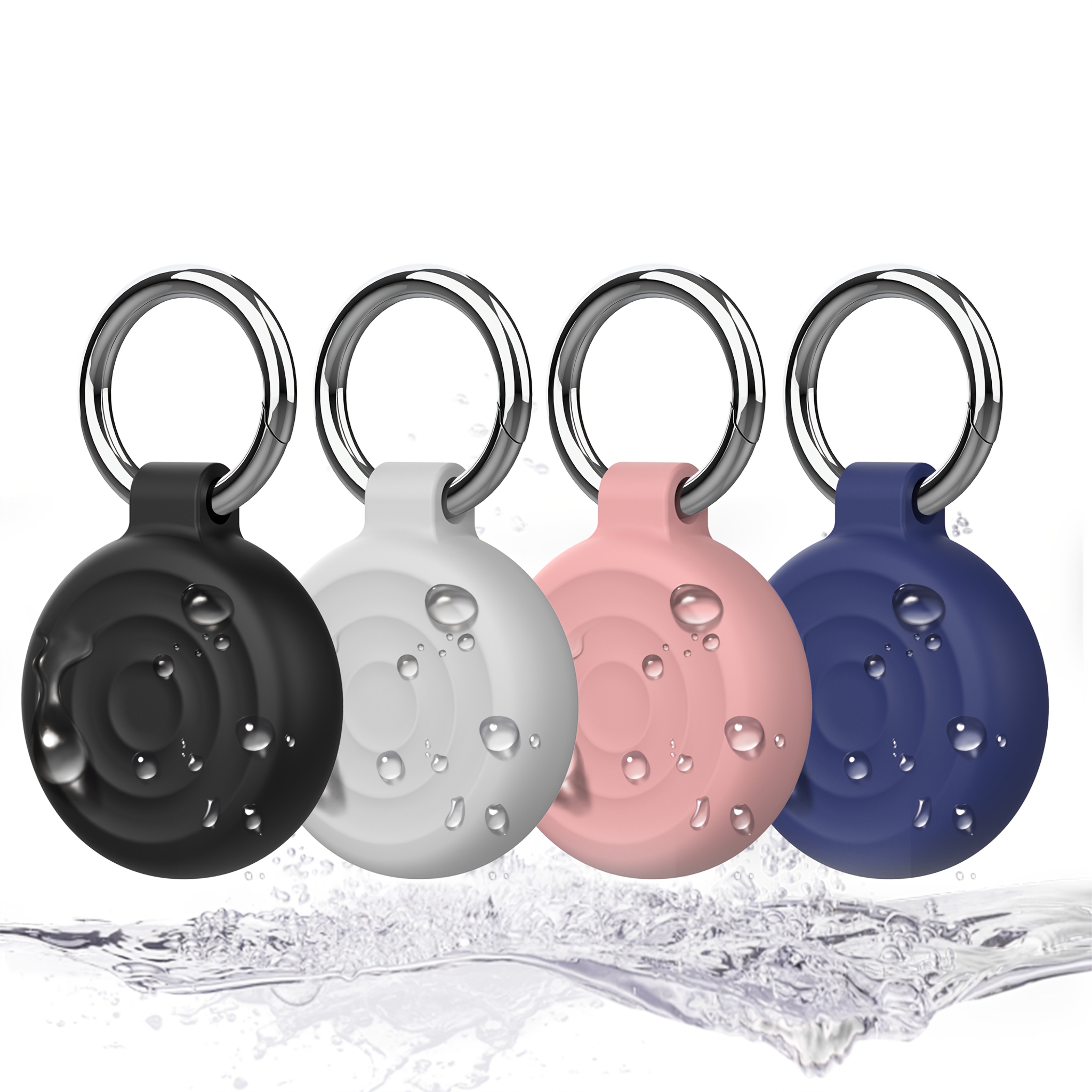 Image of 4-pack Silicone Protective Case With Keychain For Airtag Locator, Ripple Protective Case, Good Sealing, Anti-drop - Protect Your Airtag, Is The For Such As Keys, Luggage, Cameras, Equipment, Pets