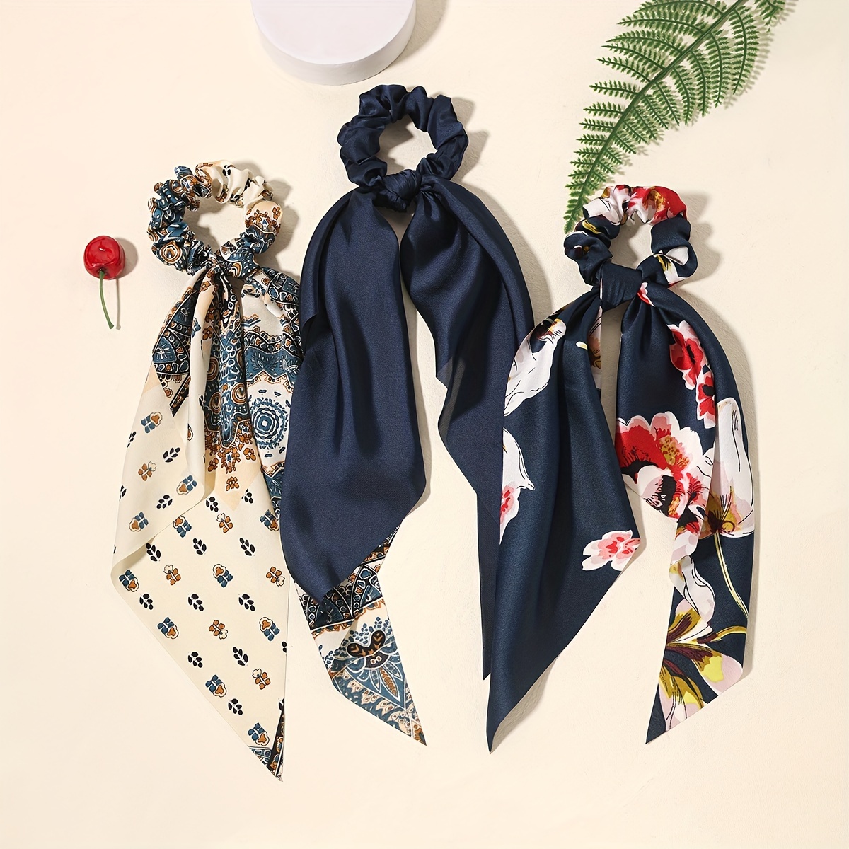 TEMU 3pcs Solid Color Printed Fabric Hair Ring Hair Accessory