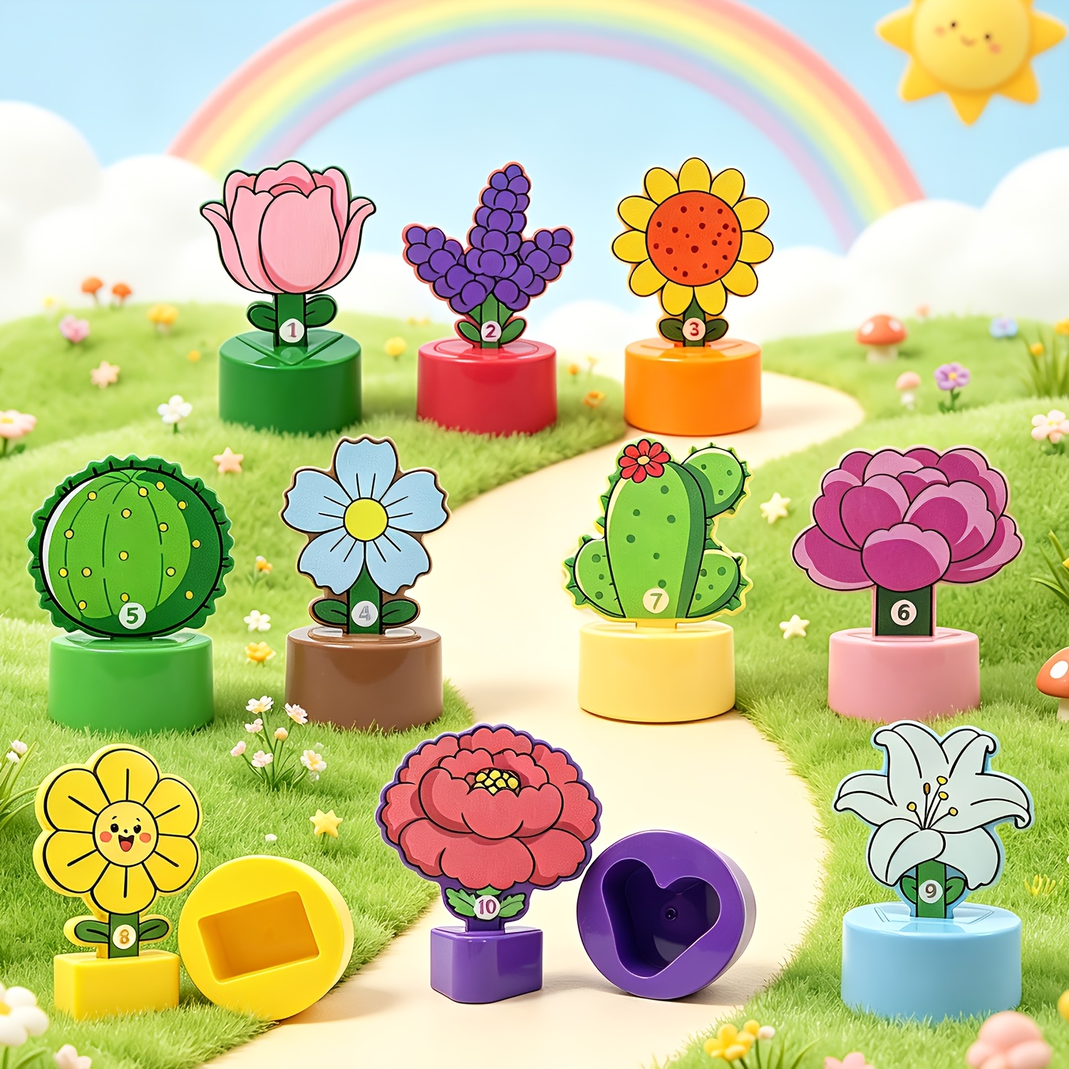 Flower Garden Building Toy for Shape Sorting and Stacking