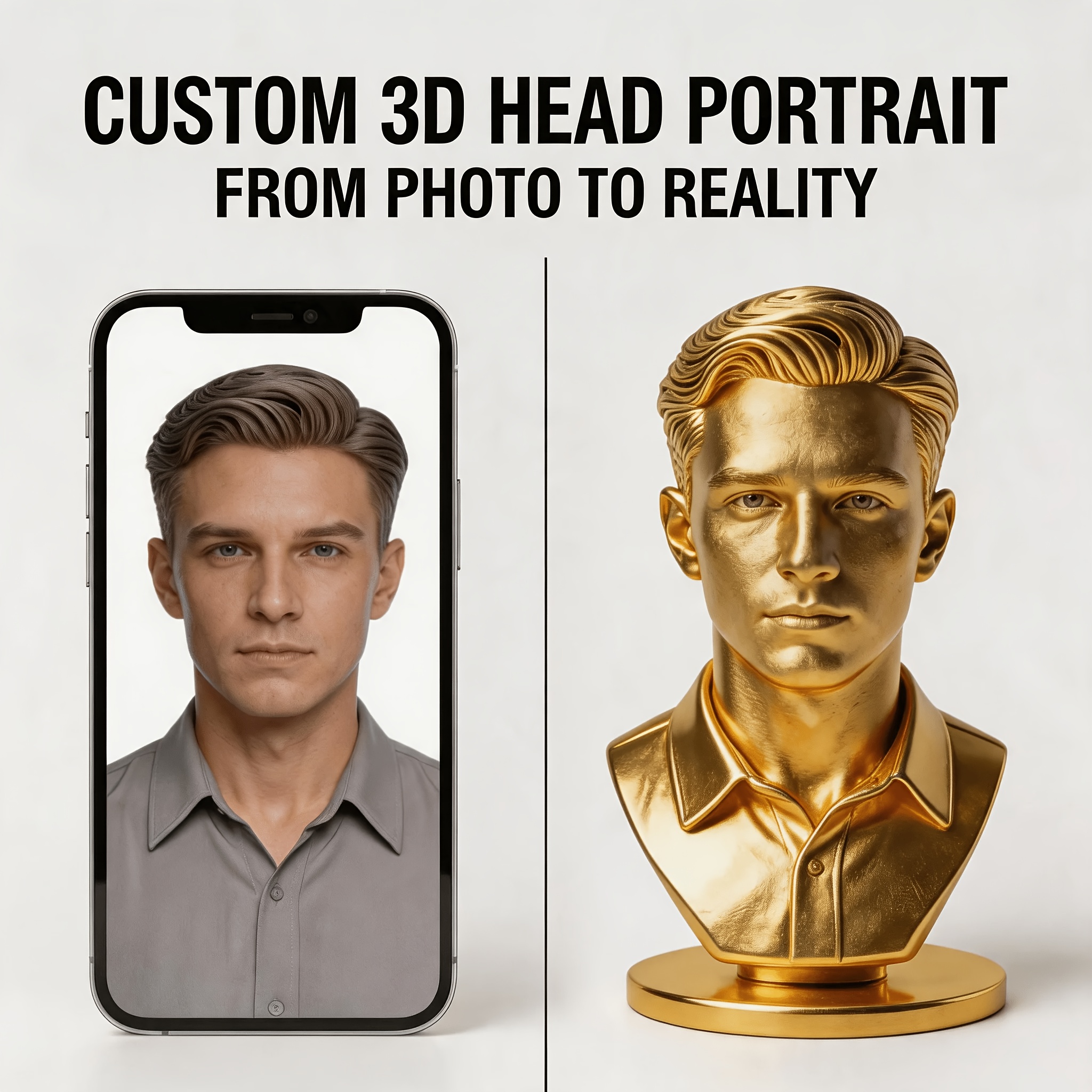 TEMU Custom 3d Human Head Bust Sculpture - Photo/ Suitable For Wedding Gifts, Couple Portraits, Birthdays, Anniversaries - Plastic Commemorative
