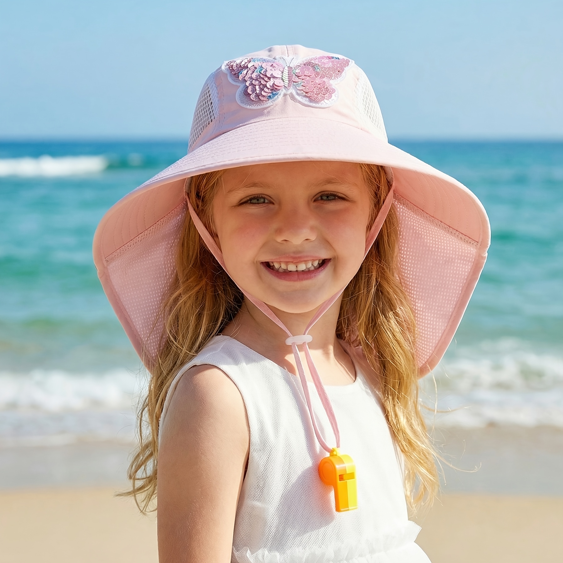 Image of 1-piece Spring/summer New Arrival Girls' Cartoon Sun Fishing Sequin 's Shawl Hat, Medium/large ' Shawl Hat For Girls, Oversized Brim Hat