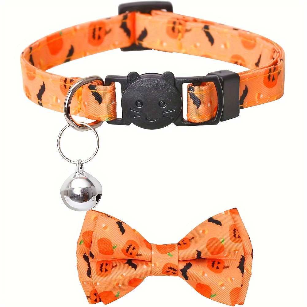 TEMU Halloween Cartoon Pattern Polyester Cat Collar , Adjustable Breakaway Pet Necklace With Safety , Cat Necklace