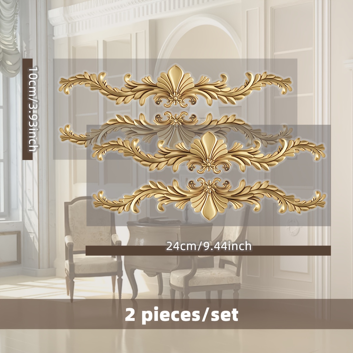 Image of Golden Retro Decorative Pattern Sticker Size: 24cm*10cm A Set Of 2 Sheets, 4 Decorative Patterns) Hd, Used For Window And Tile/mirror Cabinet Window Decoration Supplies