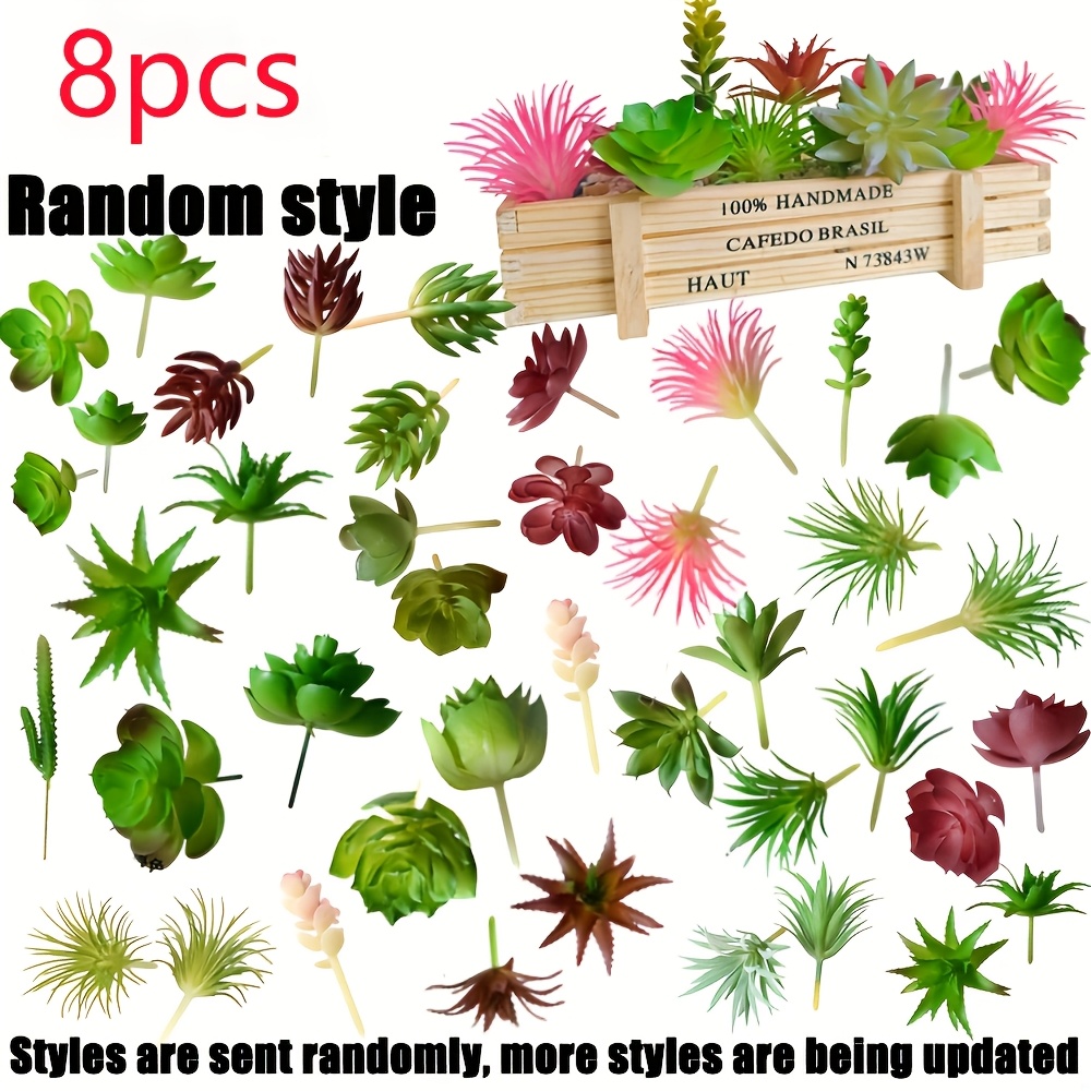 TEMU Assorted Colorful Succulent Set - 8pcs Random Succulent Series, Realistic Artificial Plants With Green Leaf Design, No Pot Needed, Suitable For
