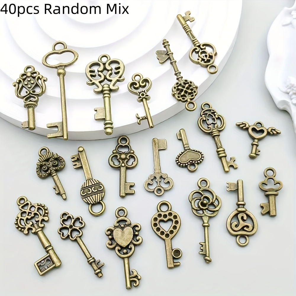 E-shop 40-teiliges Vintage-Skelett-Schlüssel-Anhänger-Set – Verschiedene Stile, Legierungsanhänger für DIY-Schmuck & Basteln