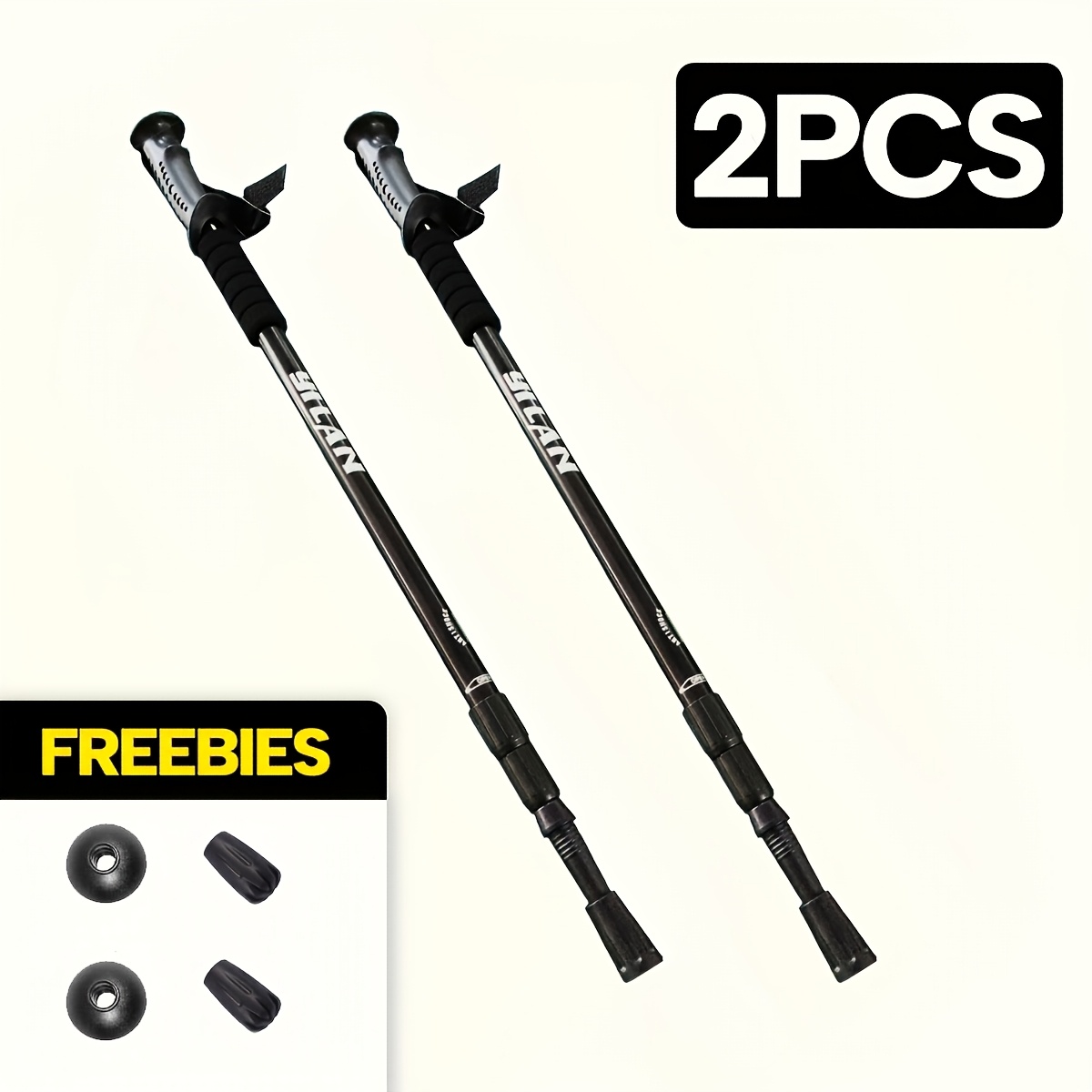 TEMU 2 Adjustable Trekking Poles Made Of High-strength Aircraft-grade Aluminum Alloy, Featuring Comfortable Rubber Grips, A Rotary Lock, Spring Shock