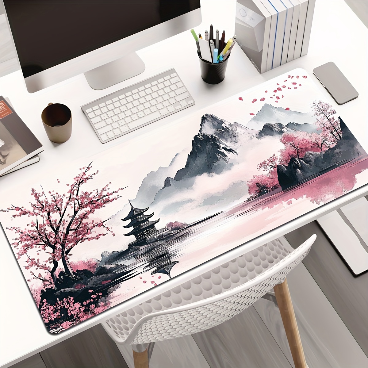 TEMU 1pc Larger Mousepad Japanese Ink Landscape Pattern Durable Competitive Gaming Keyboard Pad Desktop Mousepad, Laptop Office Mousepad - Non-slip