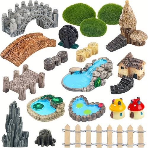 21pcs garden miniature additions landscape fence figurines pond mushroom lawn garden ornaments craft succulent decoration home decor small ornaments